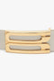 Close-up of a Victoria Beckham Jumbo Frame Belt In Latte Leather with gold hardware, featuring a geometric design on the buckle.