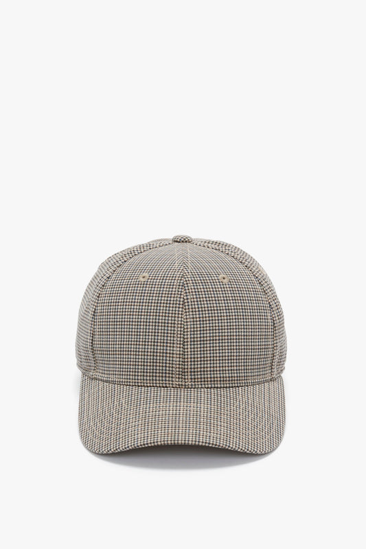 Front view of a Victoria Beckham Logo Cap In Dogtooth Check on a white background.