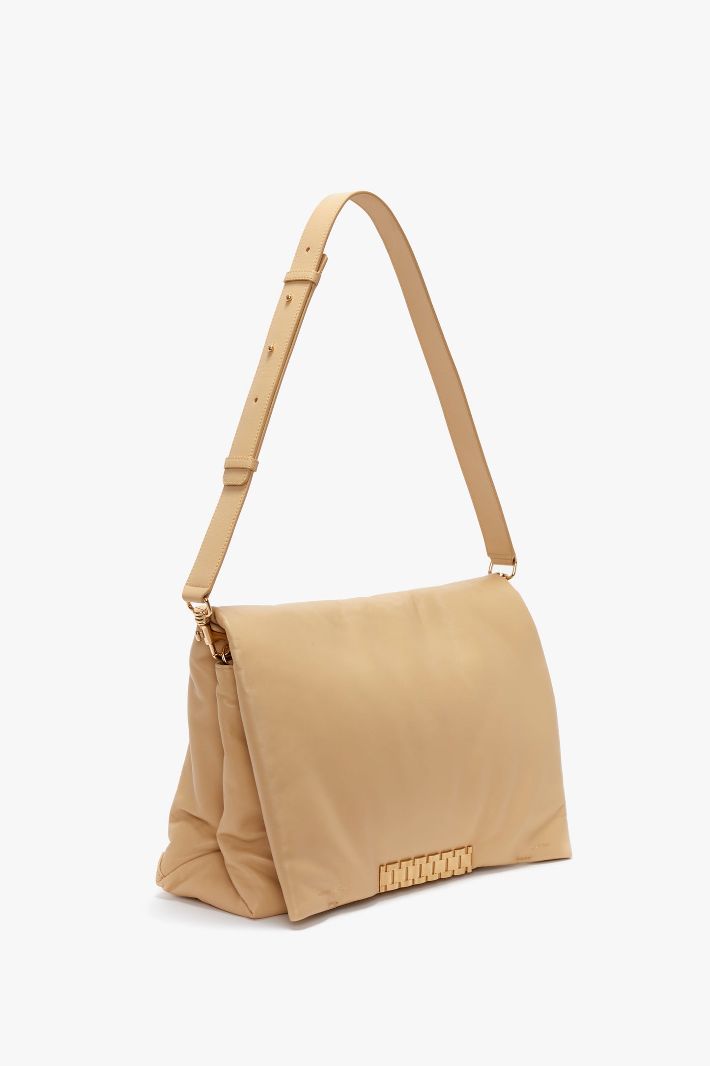 Puffy Jumbo Chain Pouch Bag In Sesame Leather