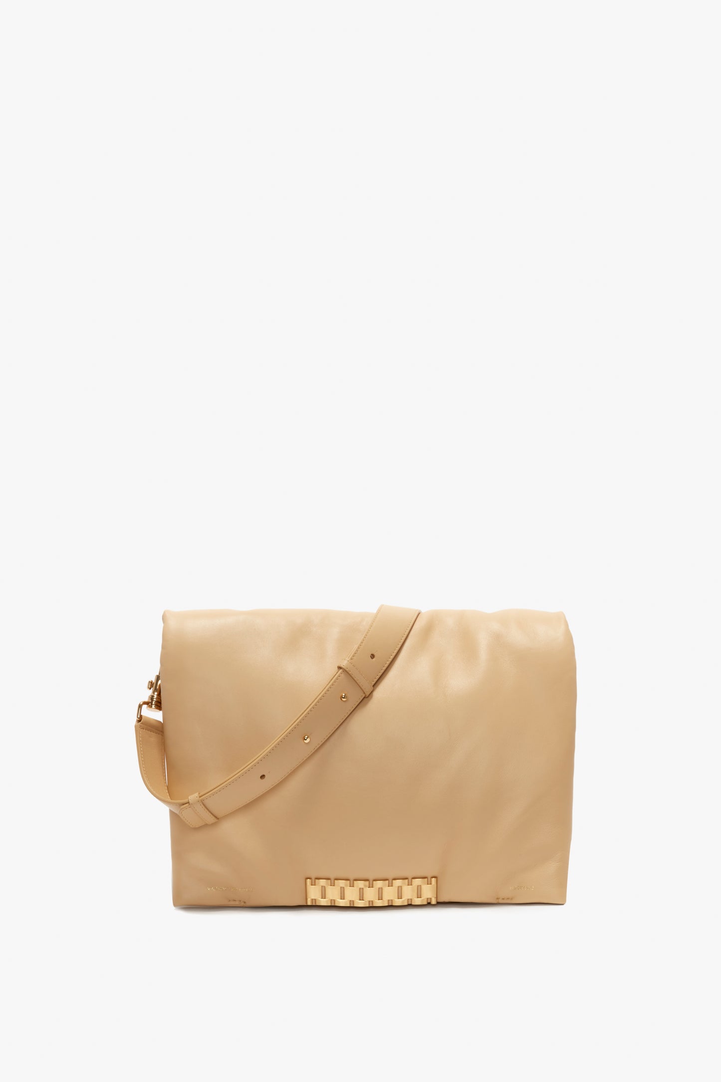 Puffy Jumbo Chain Pouch Bag In Sesame Leather