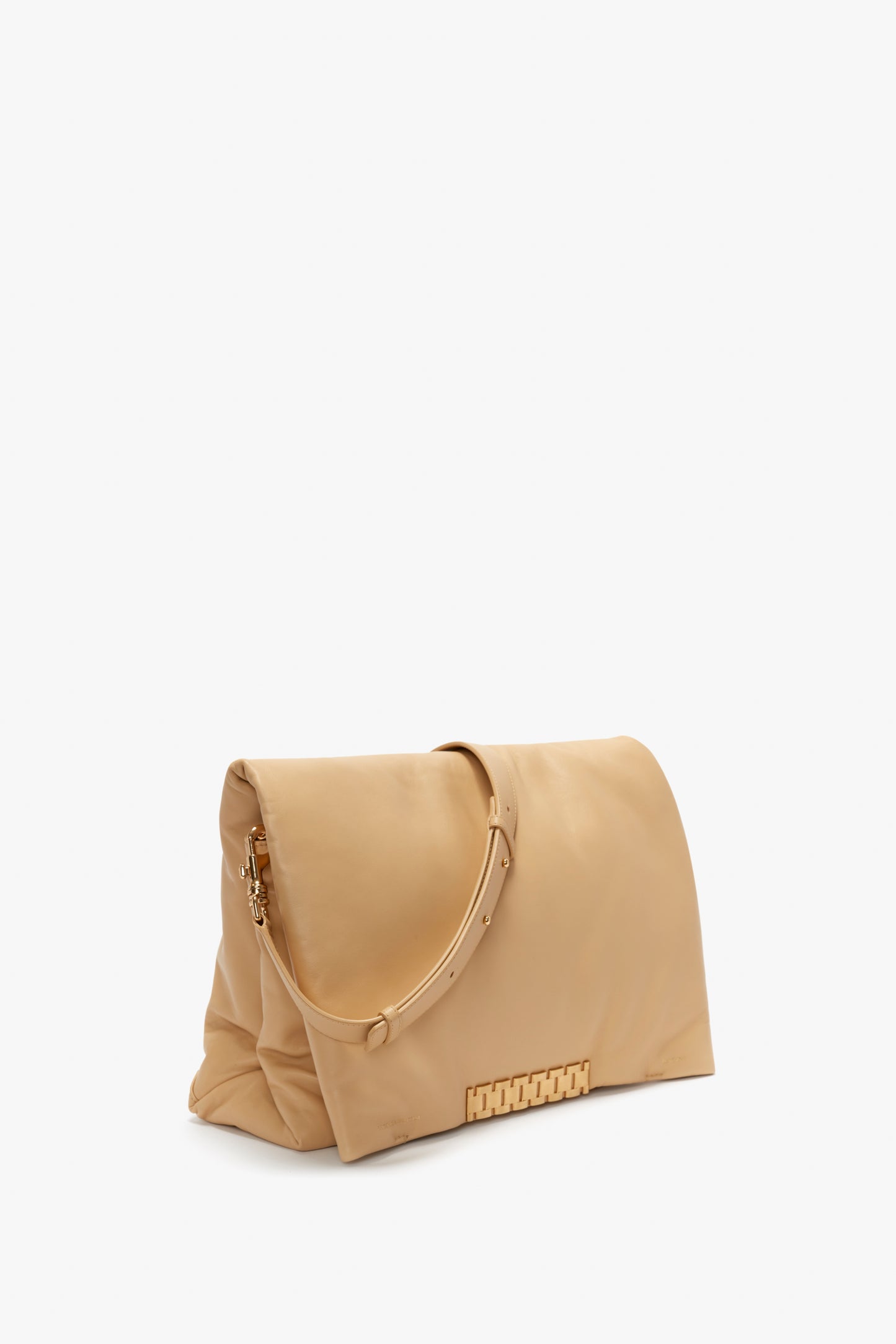 Puffy Jumbo Chain Pouch Bag In Sesame Leather