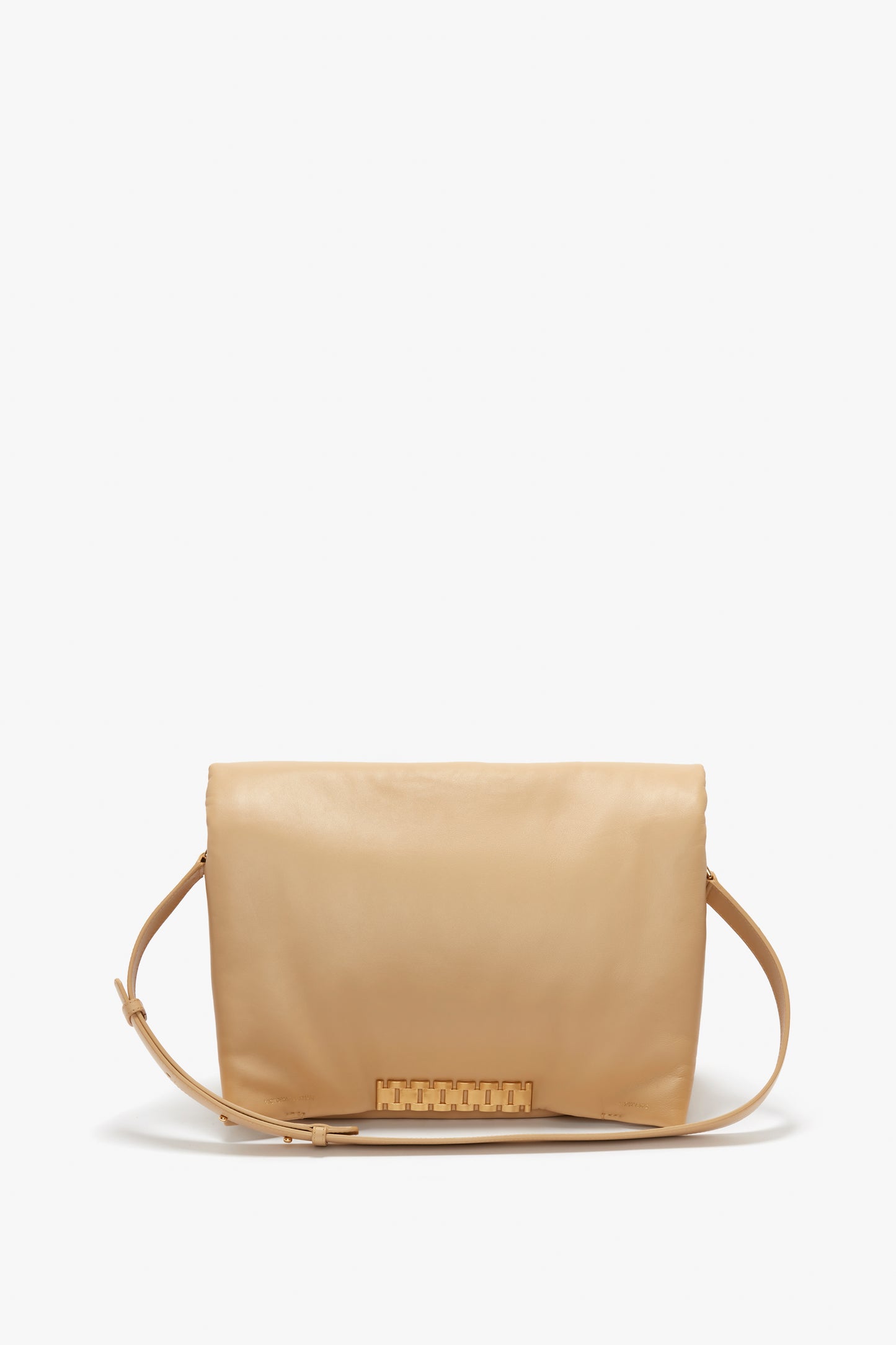 Puffy Jumbo Chain Pouch Bag In Sesame Leather