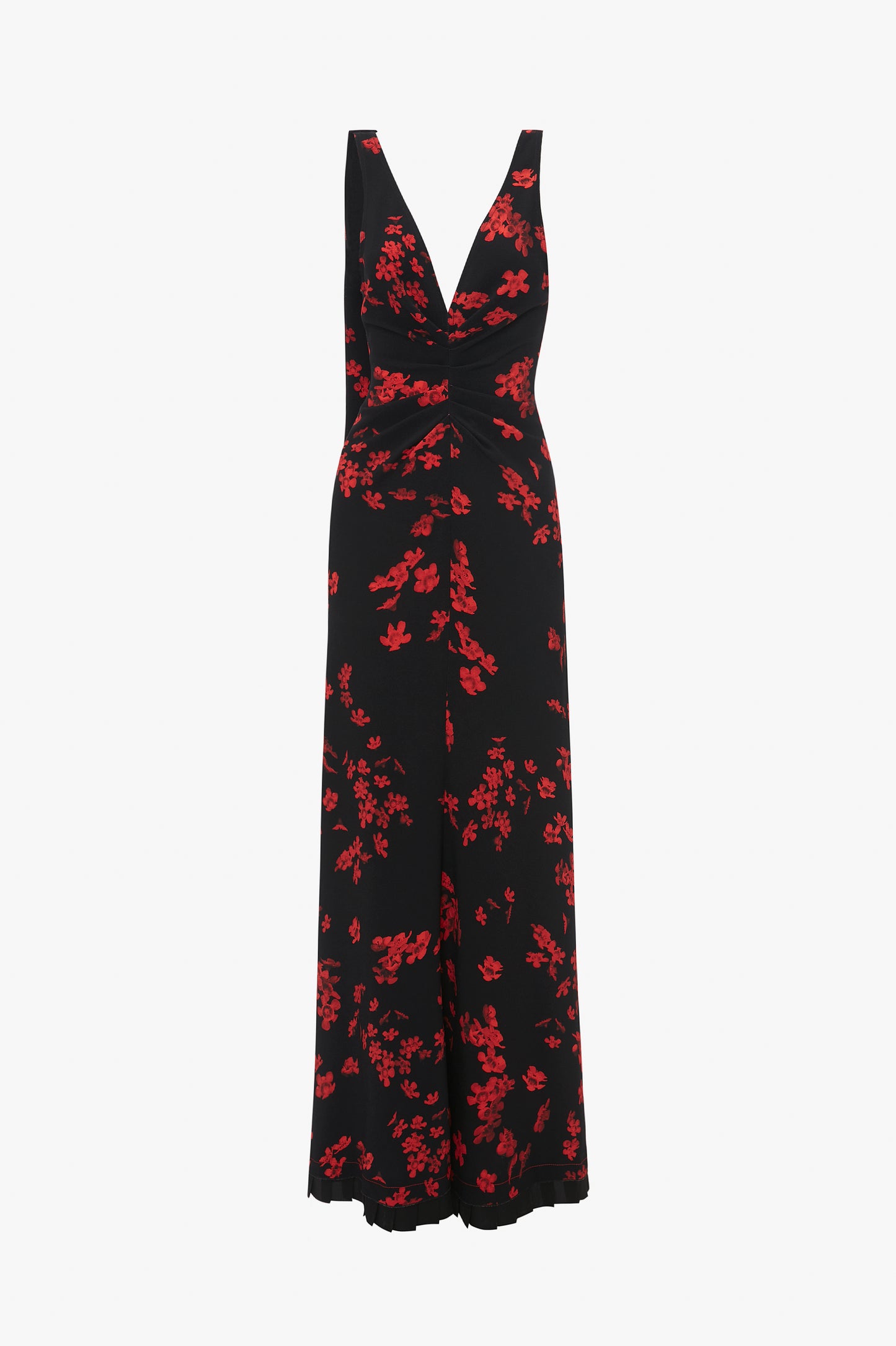 V-Neck Gathered Waist Gown In Sci-Fi Black Floral