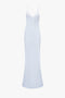 Pale blue, sleeveless Exclusive Lace Detail Floor-Length Cami Dress In Ice by Victoria Beckham displayed against a white background.