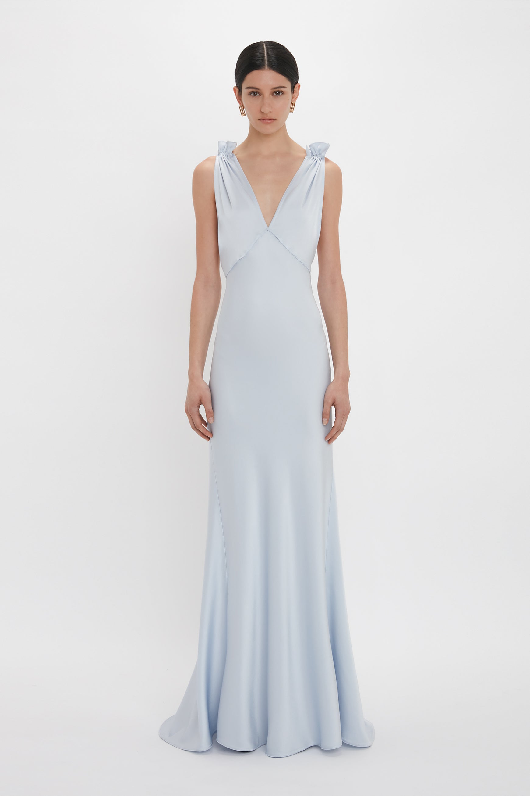 Exclusive Gathered Shoulder Cami Floor-Length Gown In Ice Blue ...