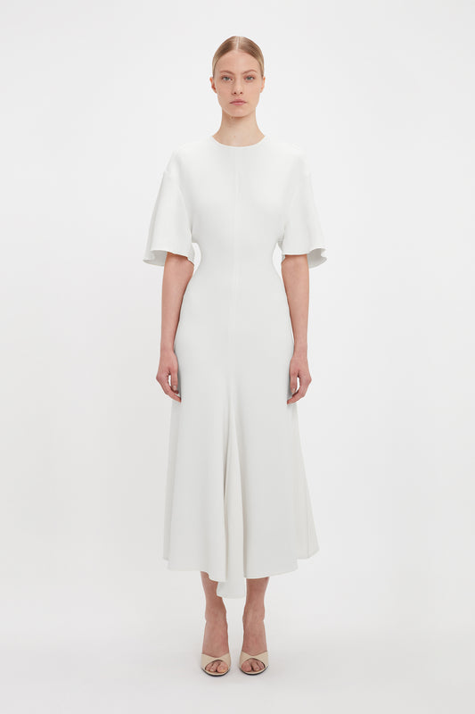 Exclusive Short Sleeve Drop Shoulder Midi Dress In Ivory