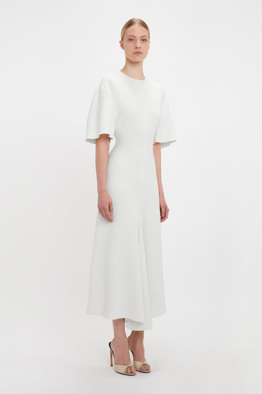 Exclusive Short Sleeve Drop Shoulder Midi Dress In Ivory