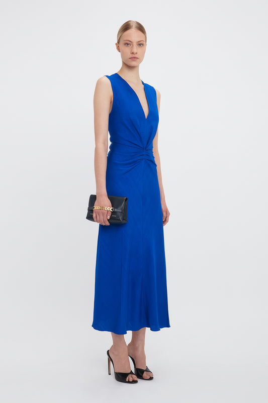 Exclusive Sleeveless Gathered Waist Midi Dress In Palace Blue