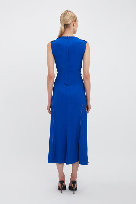 Exclusive Sleeveless Gathered Waist Midi Dress In Palace Blue
