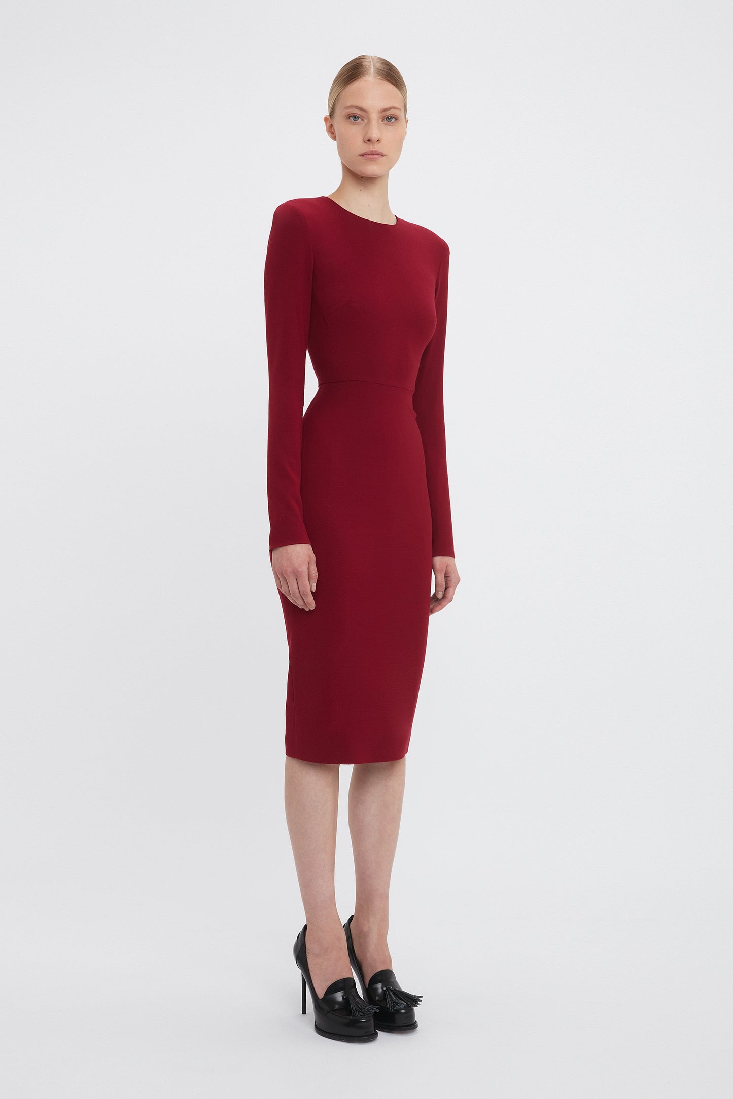 Long Sleeve T-Shirt Fitted Dress In Oxblood