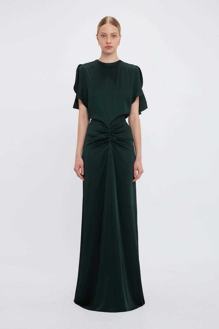 Exclusive Gathered Waist Floor-Length Dress In Seaweed