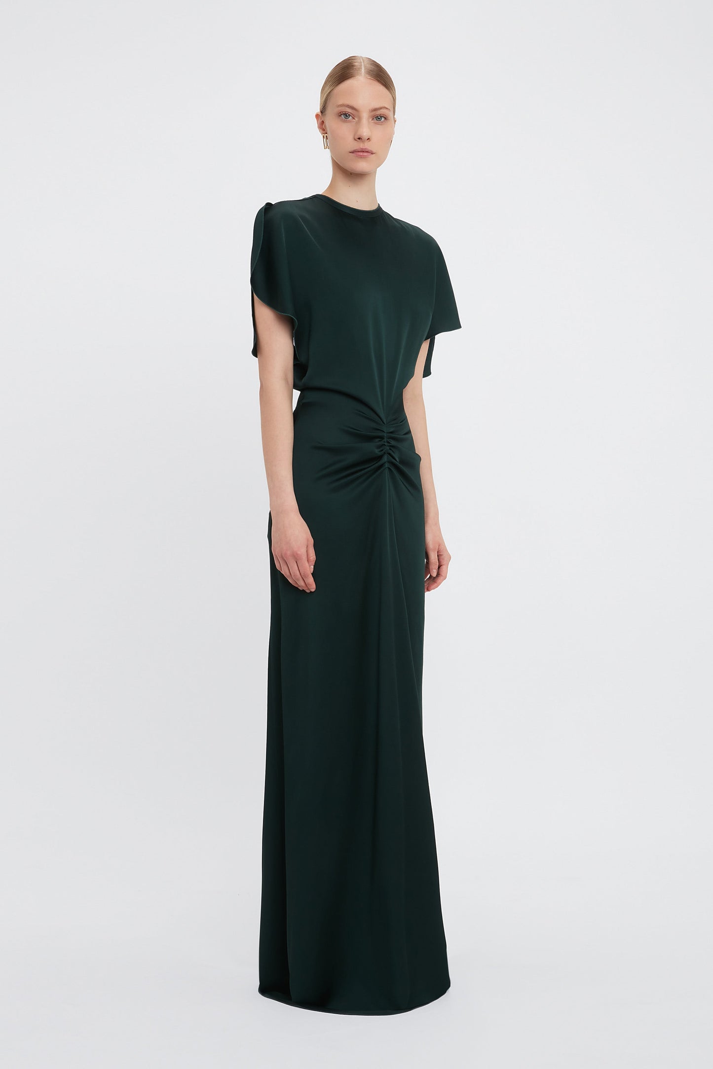 Exclusive Gathered Waist Floor-Length Dress In Seaweed