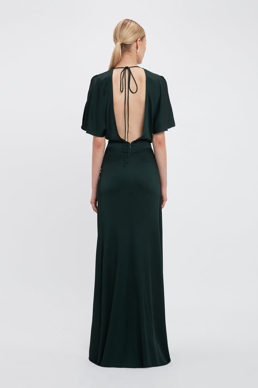 Exclusive Gathered Waist Floor-Length Dress In Seaweed