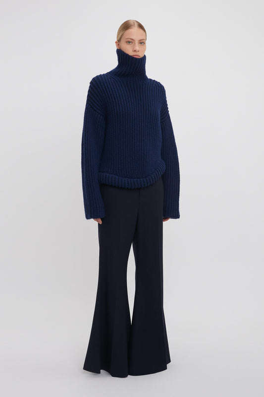 High Neck Knit Jumper In Ink Blue