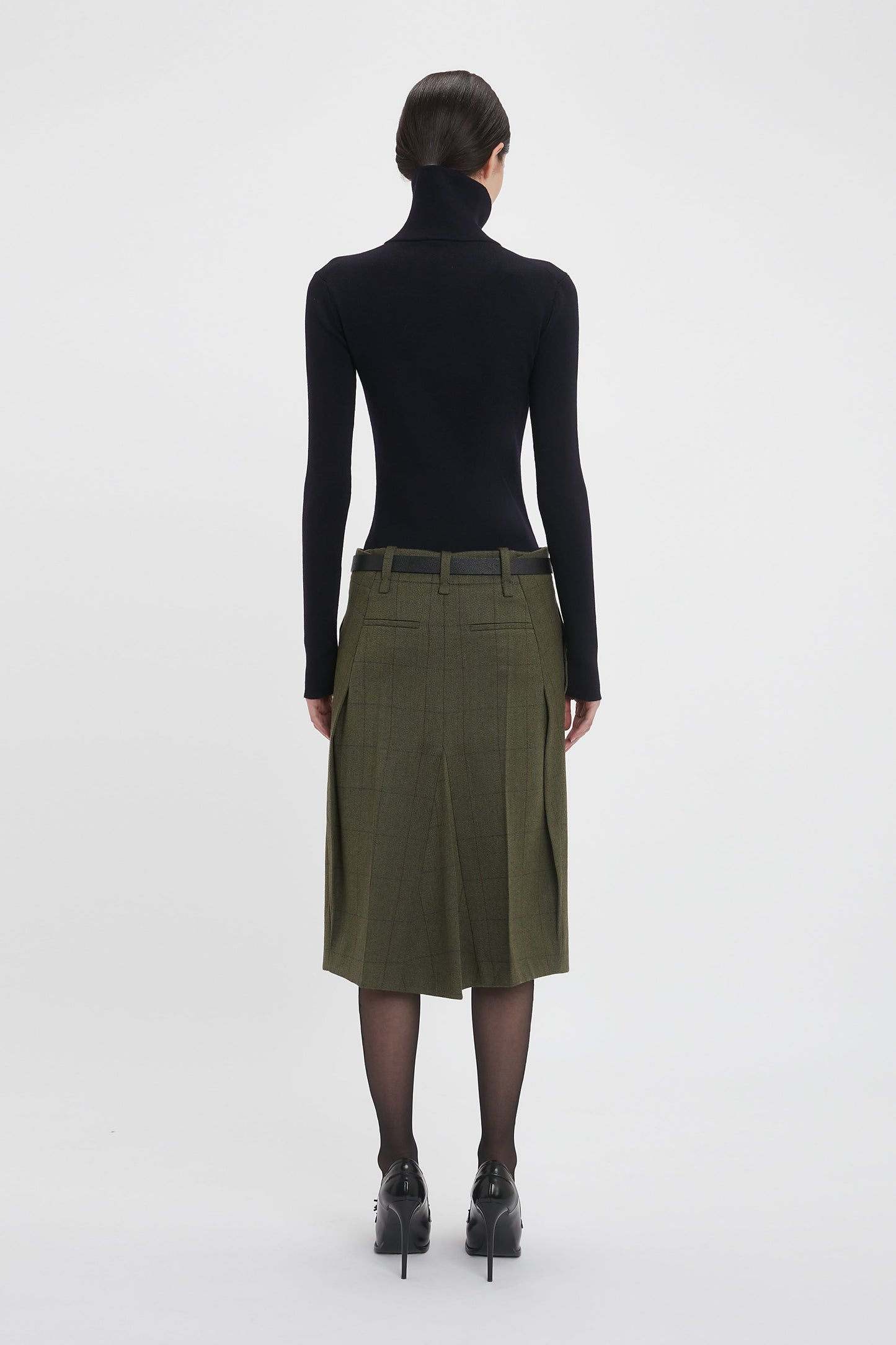 Exclusive Asymmetric Tailored Skirt In Dark Fern Check