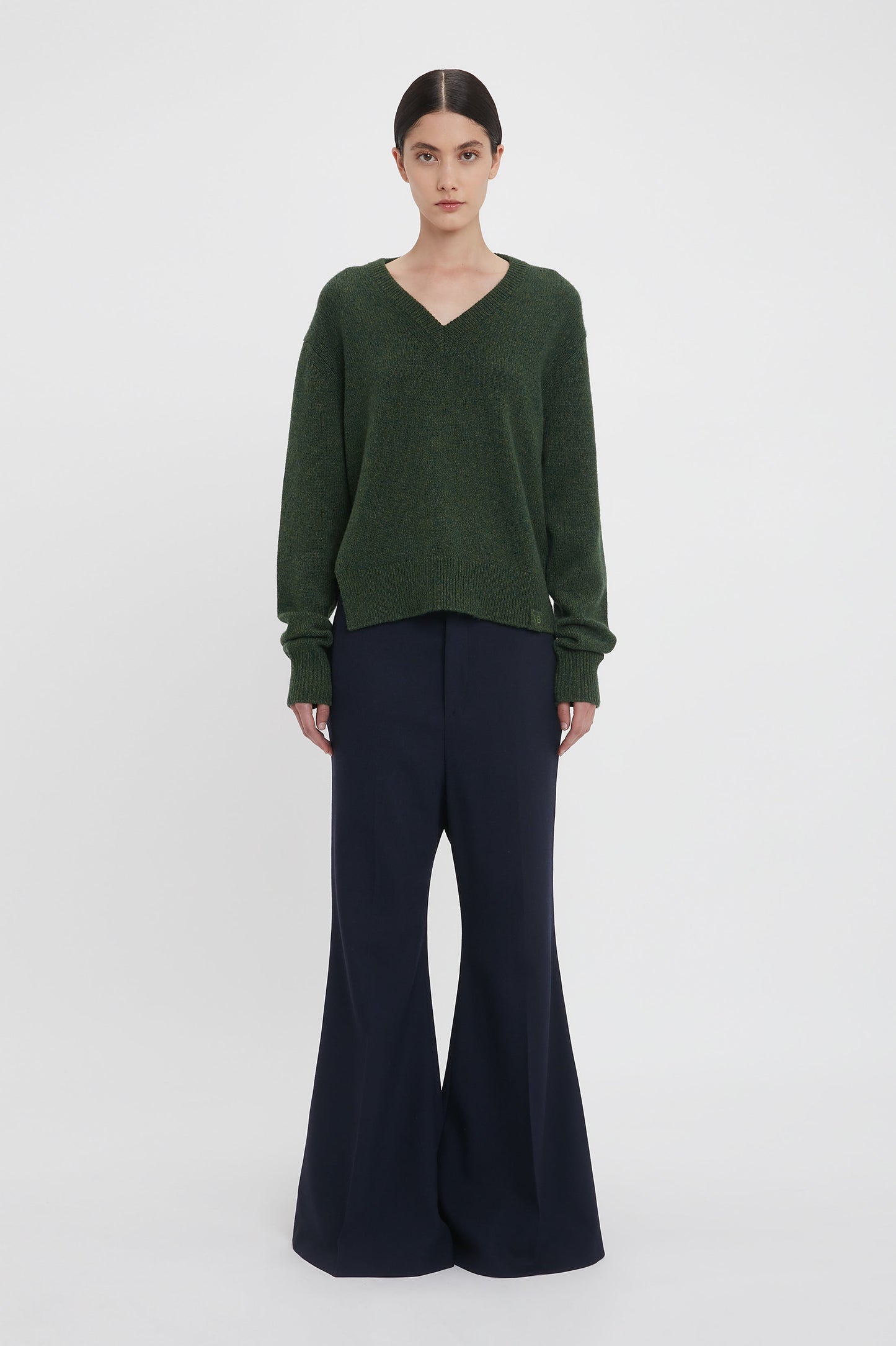 Convertible V-Neck Jumper In Spruce Green