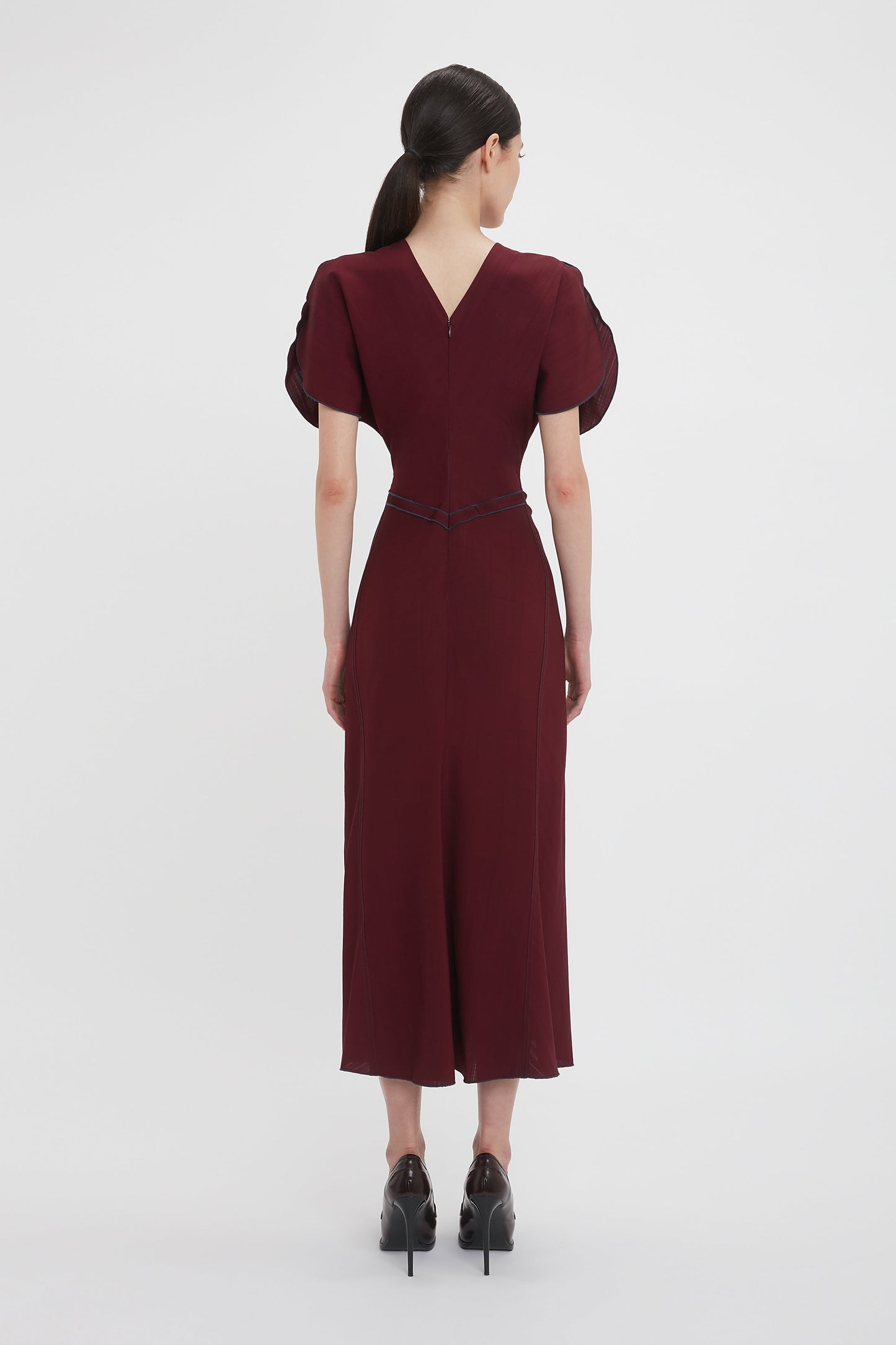 Gathered Waist Midi Dress In Port