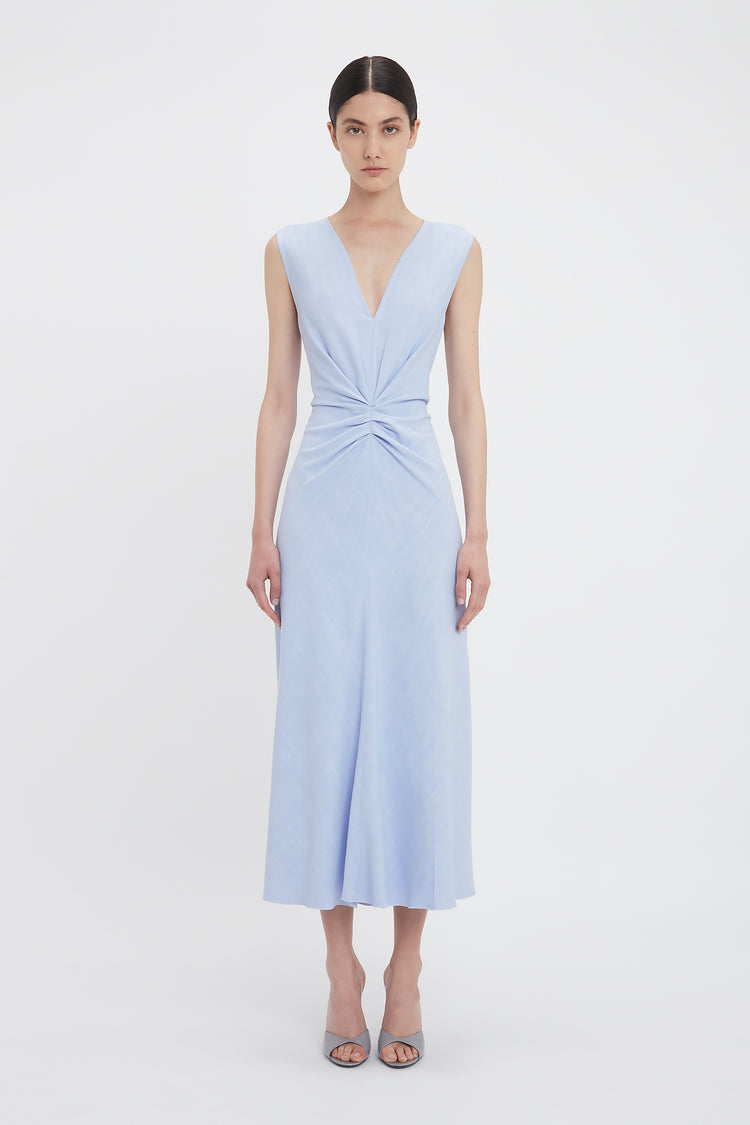 Exclusive Sleeveless Gathered Waist Midi Dress In Frost