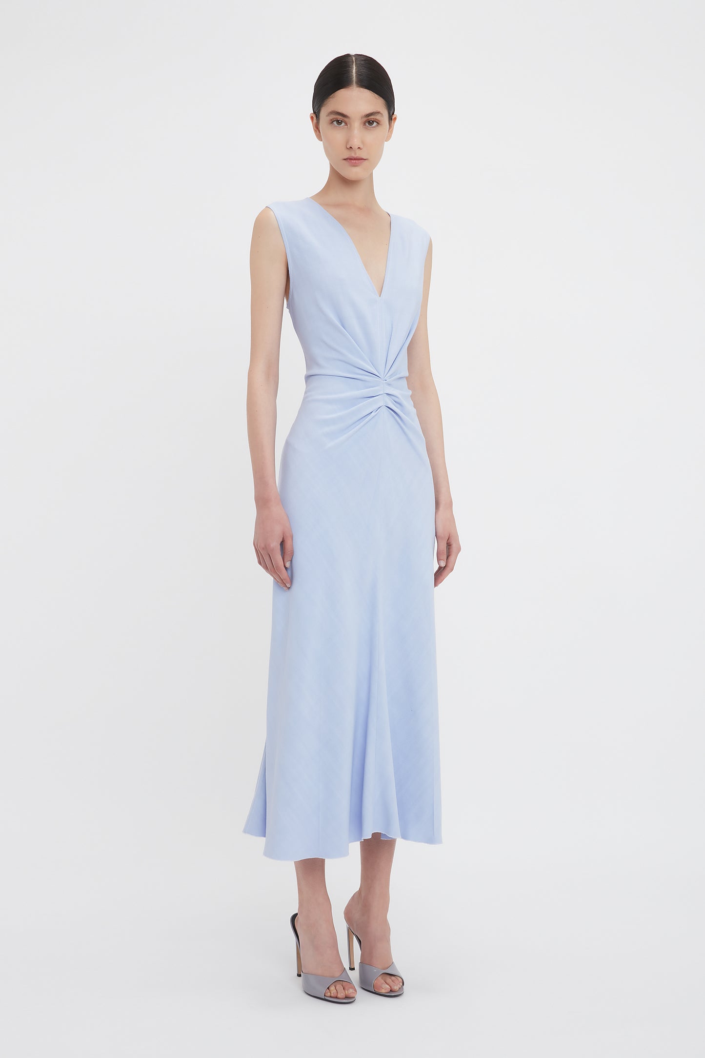 Exclusive Sleeveless Gathered Waist Midi Dress In Frost