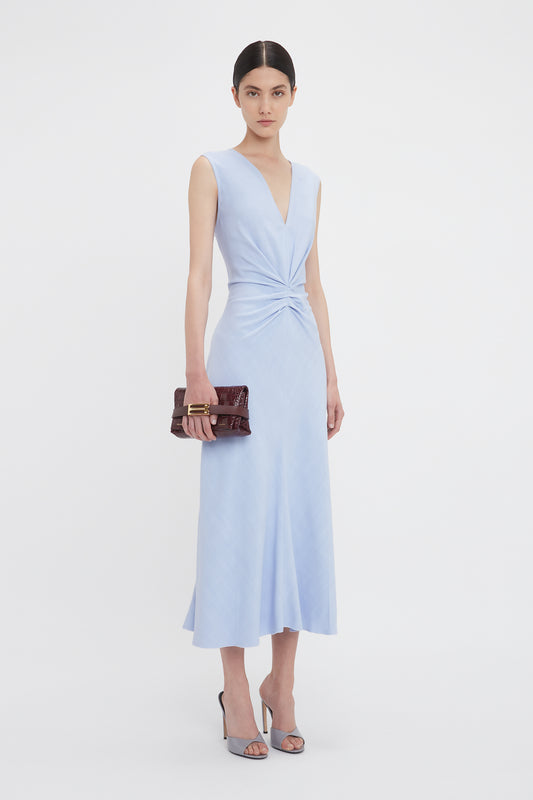 Exclusive Sleeveless Gathered Waist Midi Dress In Frost