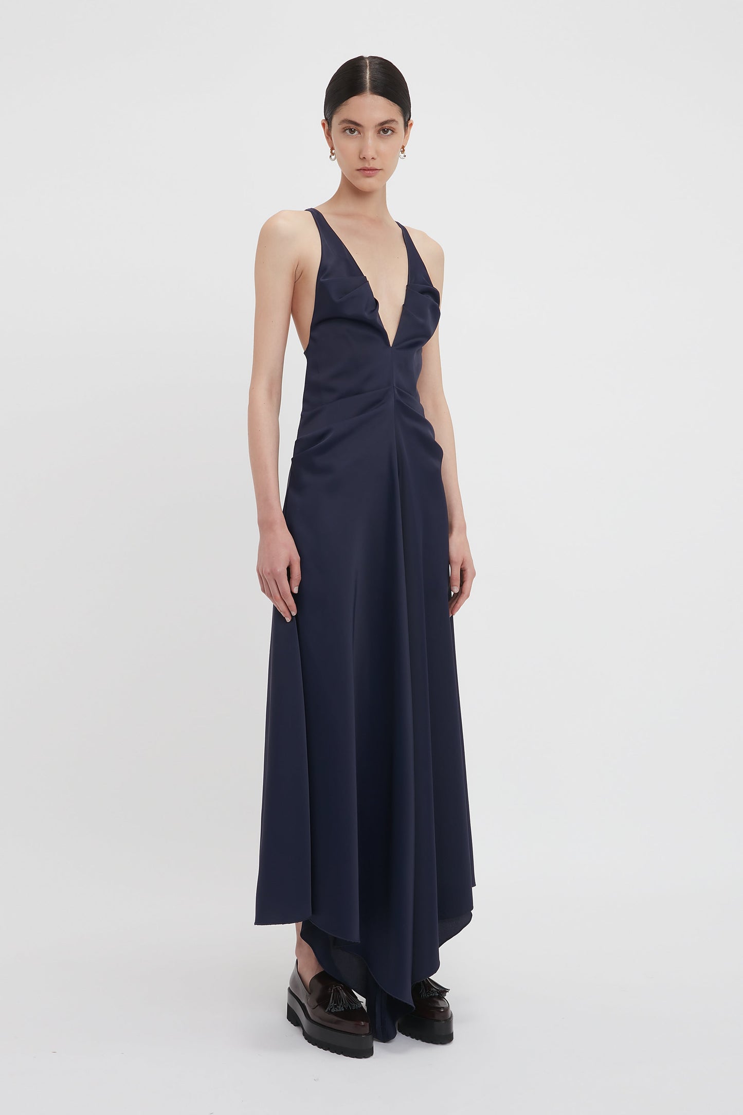 Gathered Racer Back Dress In Ink Blue