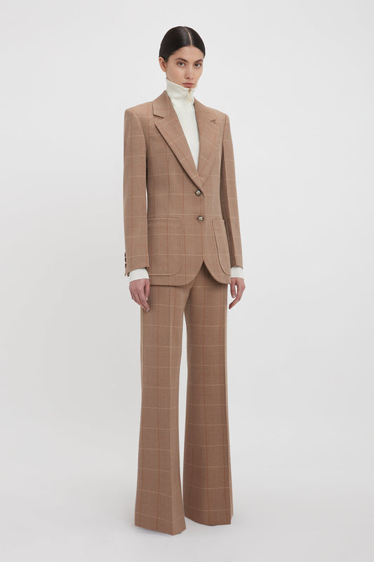 Alina Tailored Trouser In Camel-Multi Check