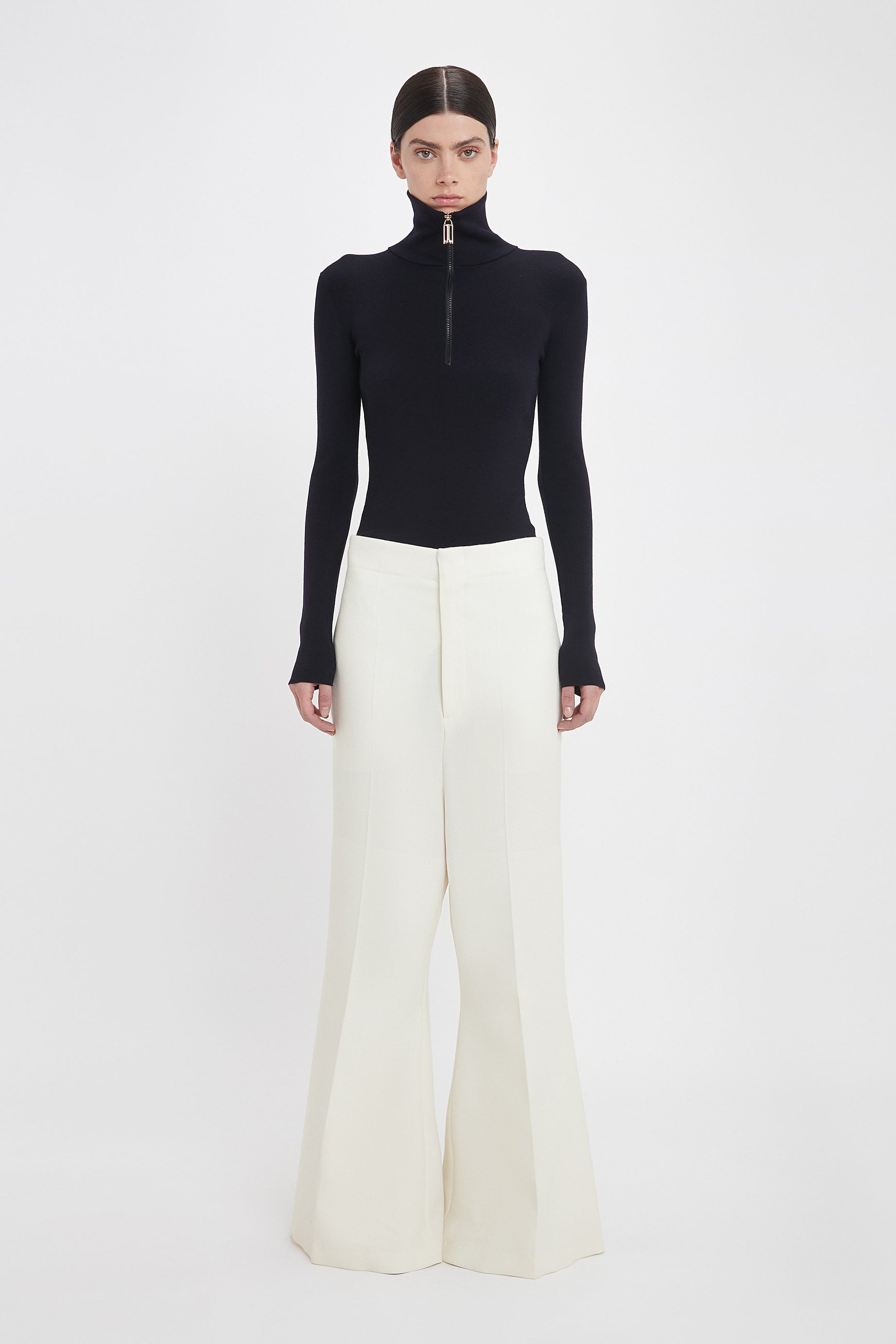 Low Rise Wide Leg Kick Trouser In Ivory