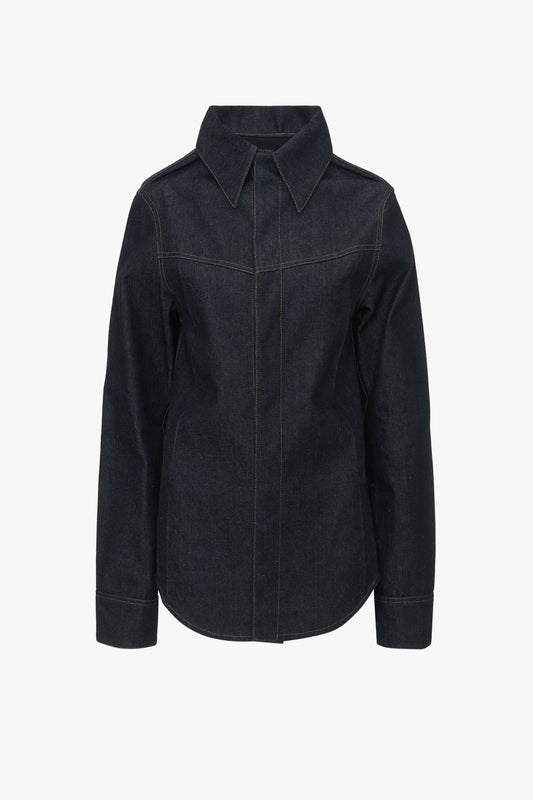 Denim Front Yoke Detail Shirt In Dark Indigo Rinse