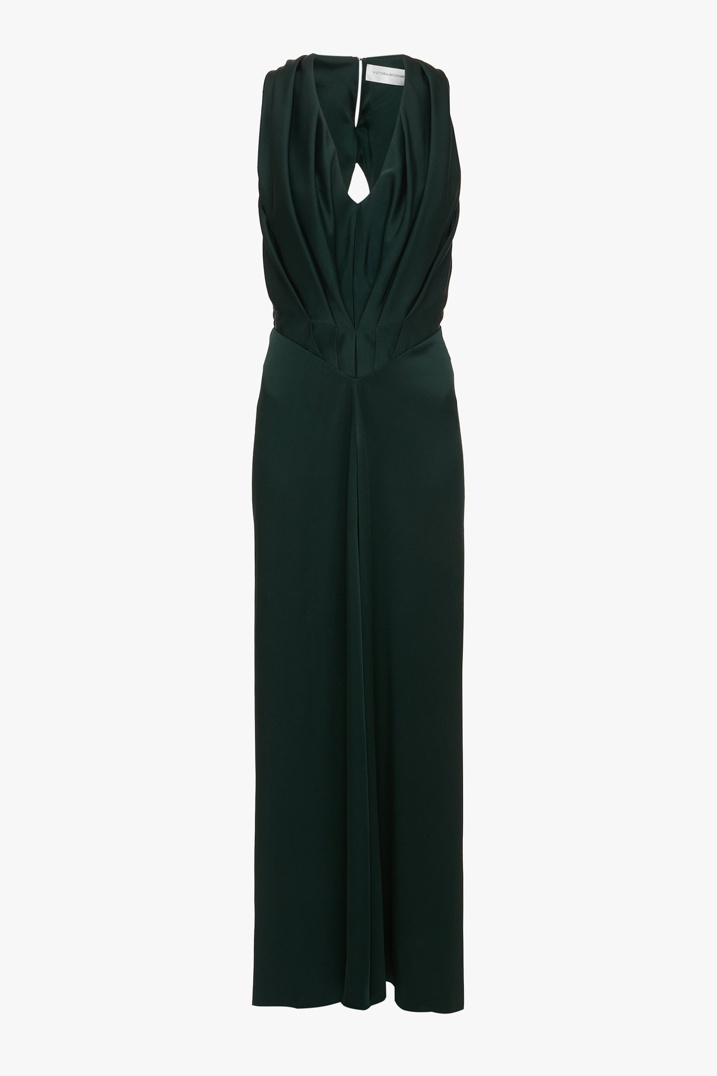 V-Neck Gathered Floor-Length Dress In Seaweed