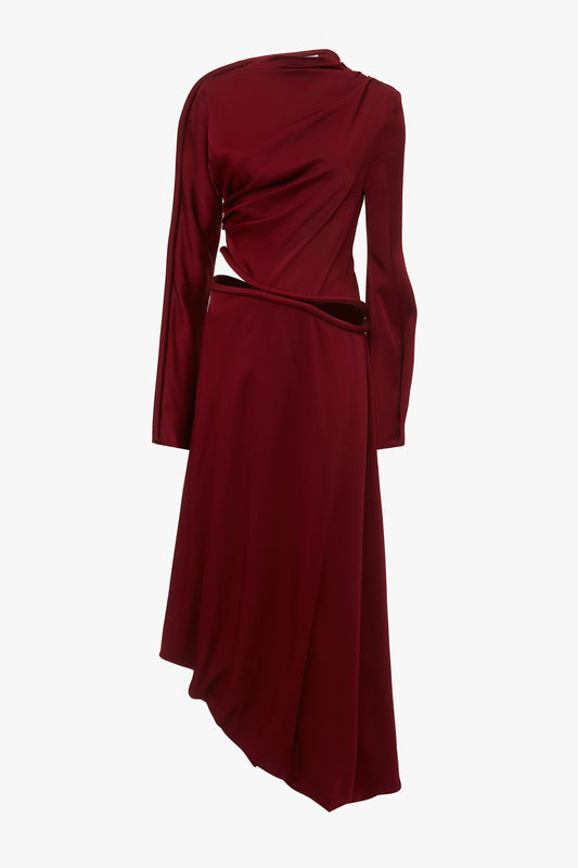 Padded Tube Detail Midi Dress In Oxblood