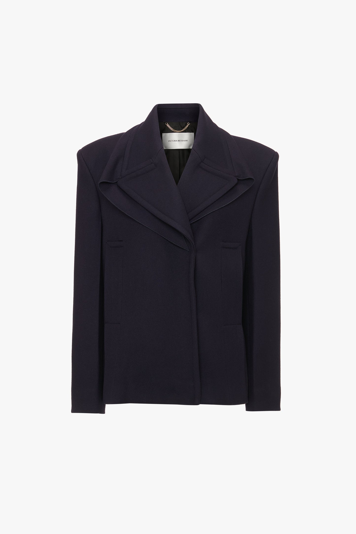 Pointed Shoulder Pea Coat In Ink Blue