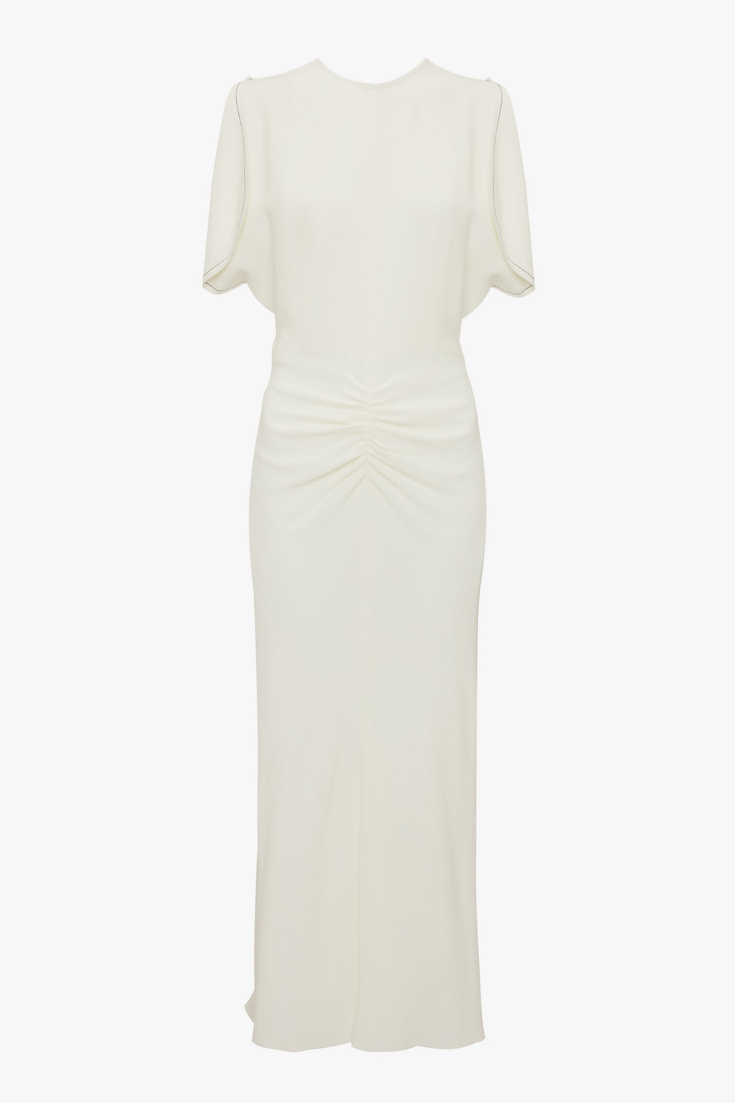 Gathered Waist Midi Dress In Ivory