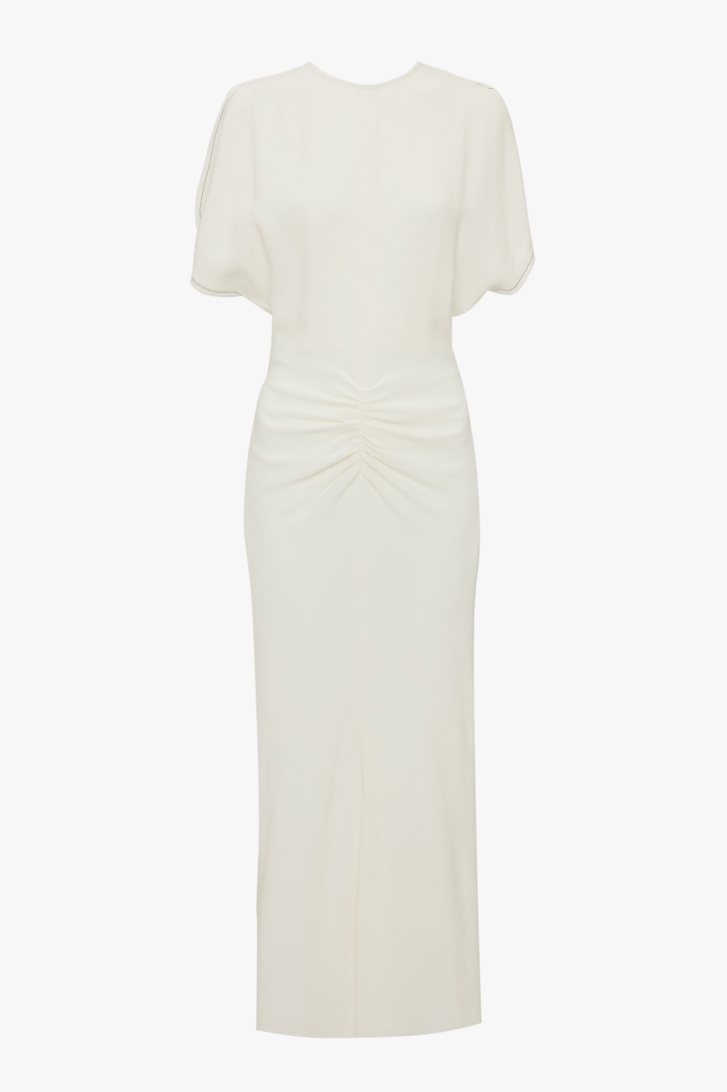 Gathered Waist Midi Dress In Ivory