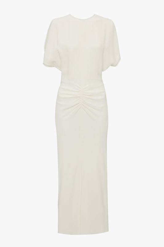 Exclusive Gathered Waist Midi Dress In Ivory