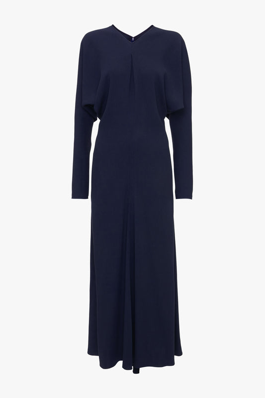 Exclusive Long Sleeve Draped Midi Dress In Ink Blue