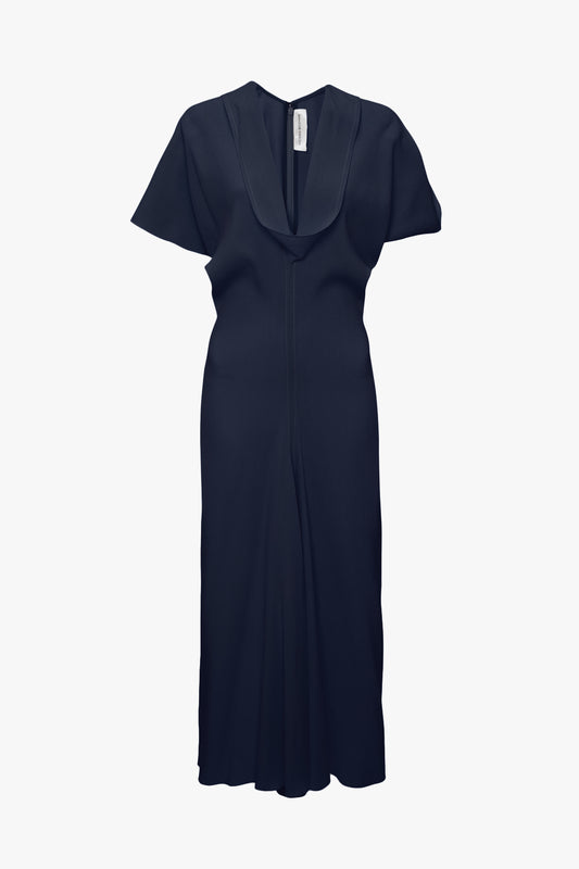 Exclusive Drape Sleeve V-Neck Midi In Ink Blue