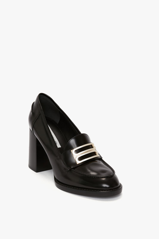 Chunky Heeled B Frame Loafer In Black Leather