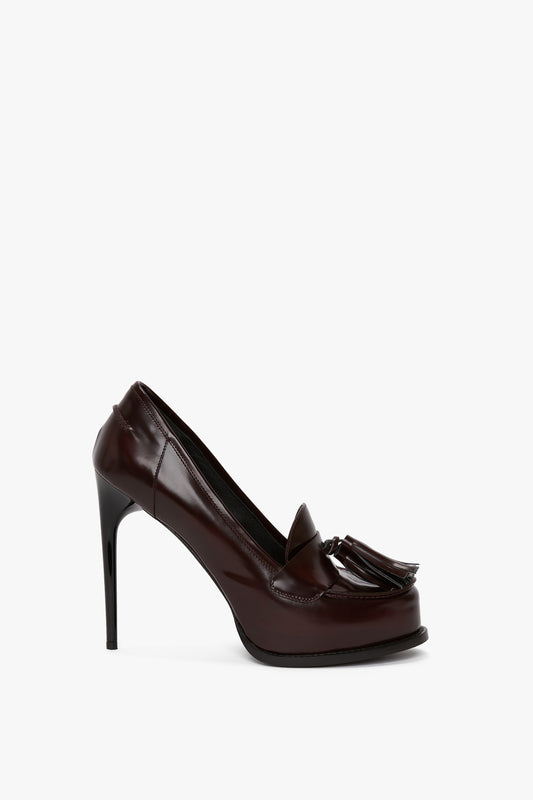 High Heeled Loafer With Toggles In Port Leather