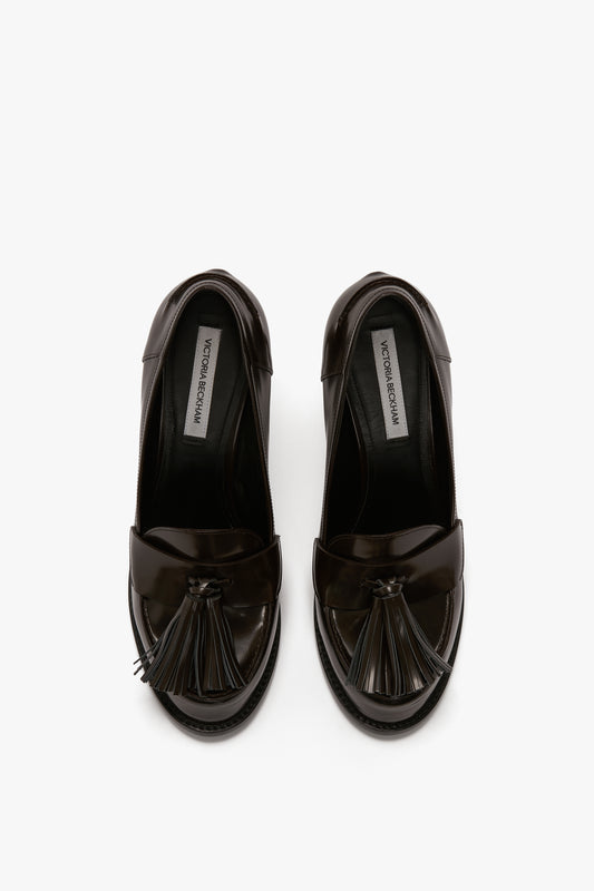 High Heeled Loafer With Toggles In Coffee Liqueur Leather