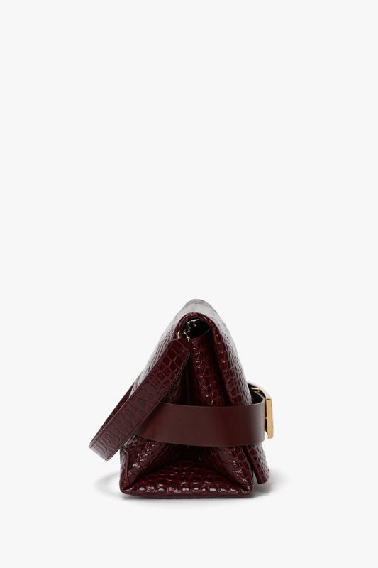 Exclusive B Pouch Bag In Croc Embossed Burgundy Leather