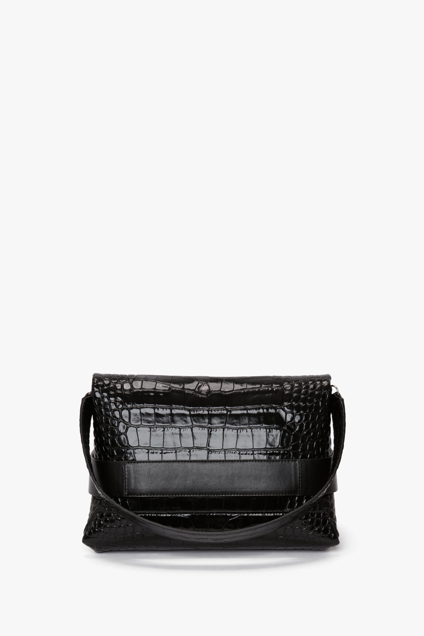 B Pouch Bag In Croc Embossed Black Leather