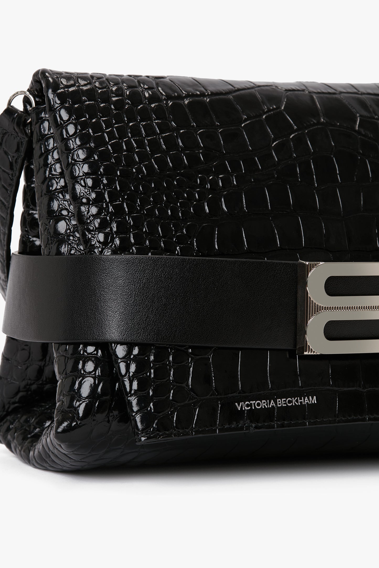 B Pouch Bag In Croc Embossed Black Leather