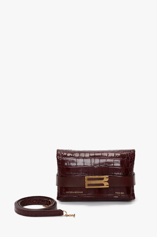 Exclusive Mini B Pouch Bag In Croc Embossed Burgundy Leather