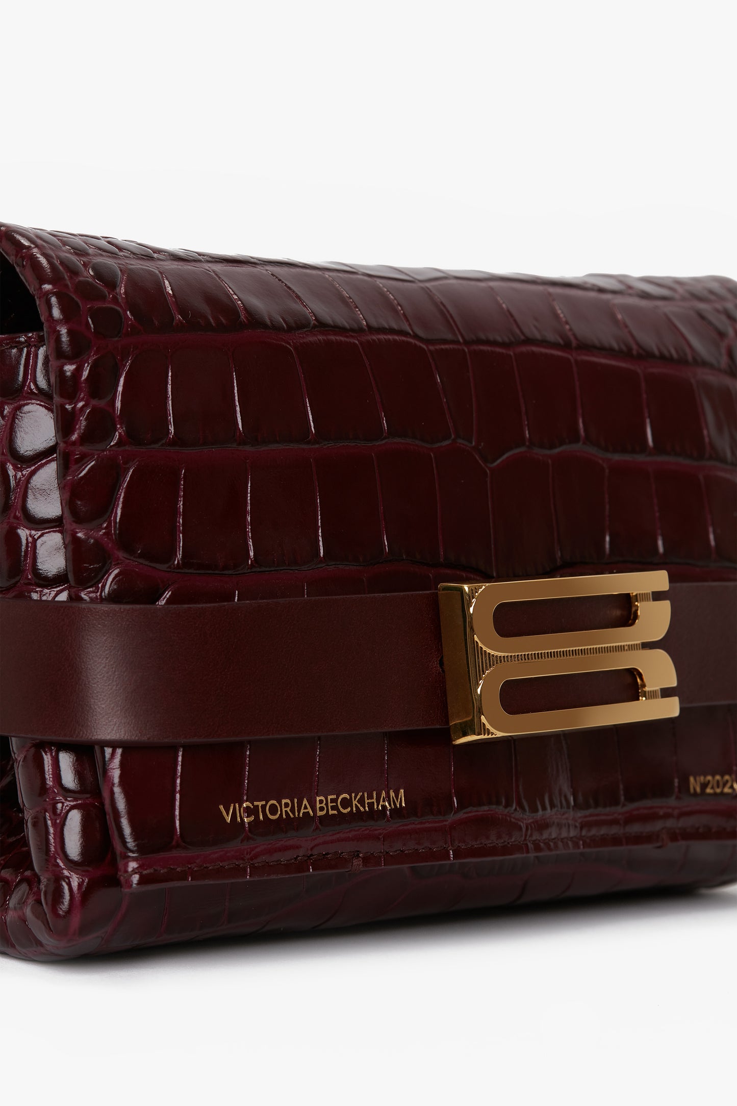 Exclusive Mini B Pouch Bag In Croc Embossed Burgundy Leather