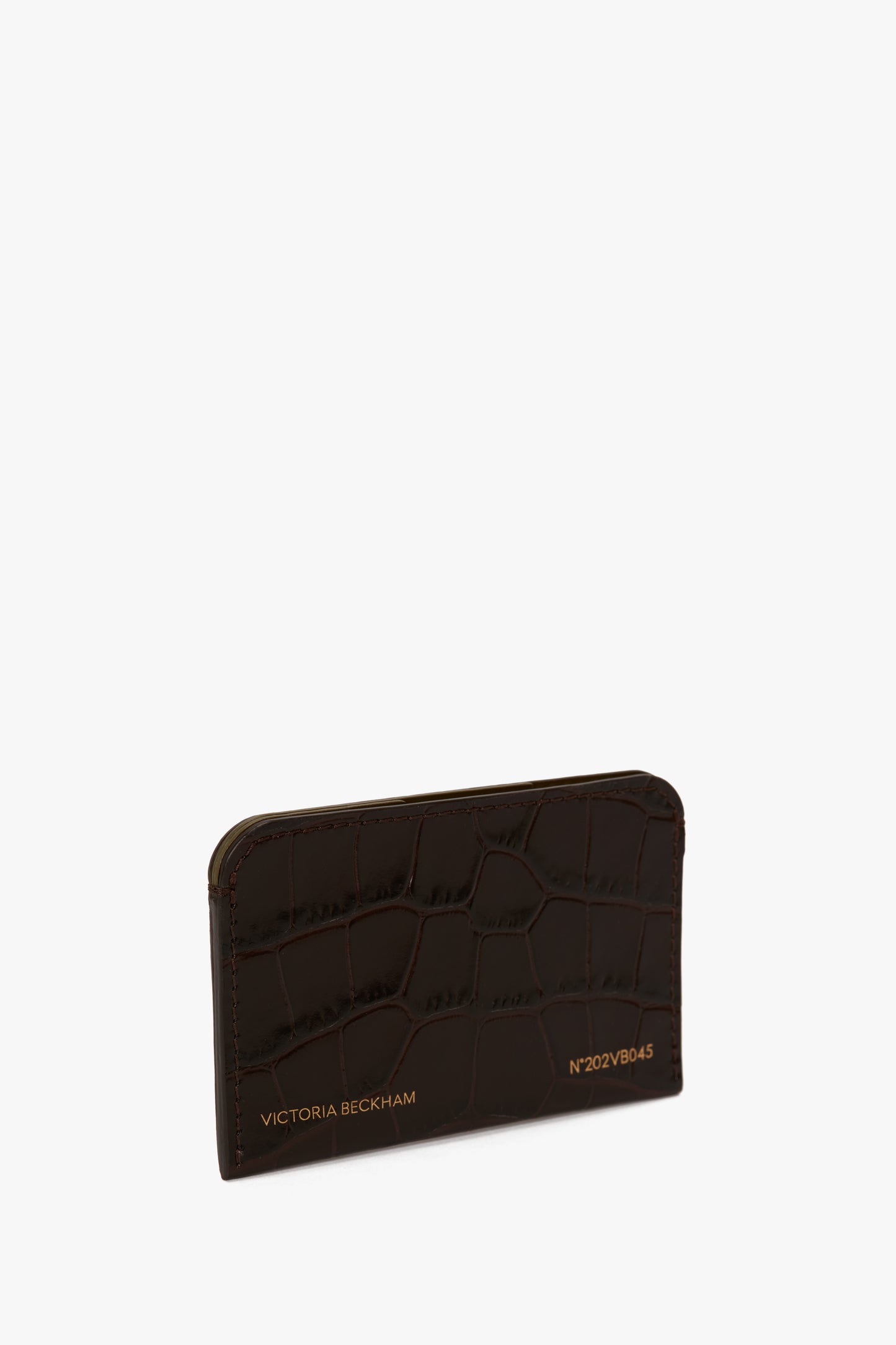 Envelope Card Holder In Espresso Croc Embossed Leather