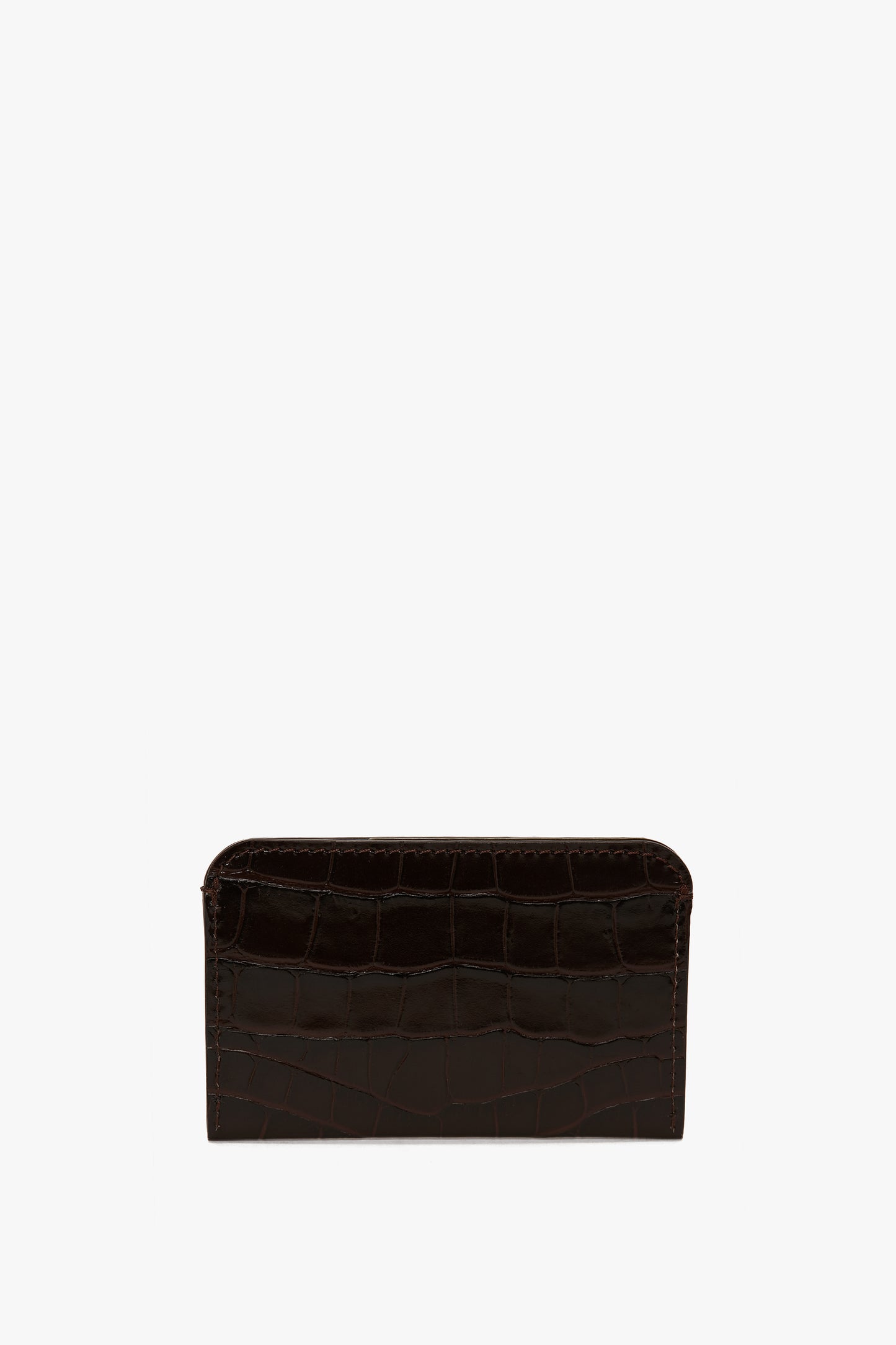 Envelope Card Holder In Espresso Croc Embossed Leather