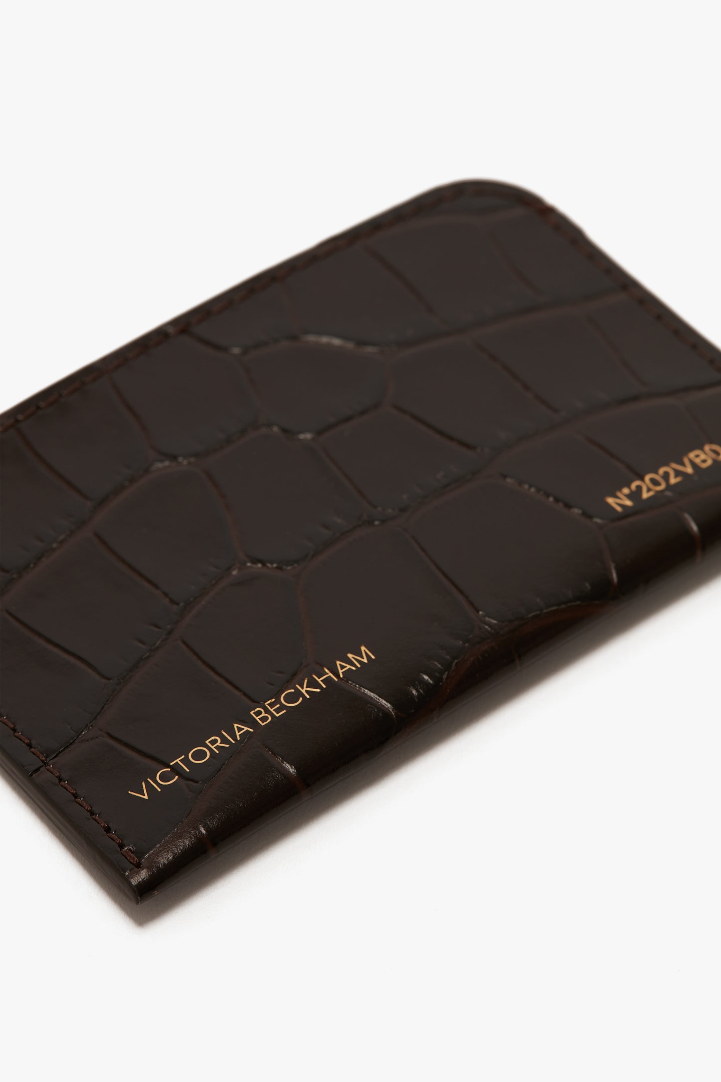 Envelope Card Holder In Espresso Croc Embossed Leather