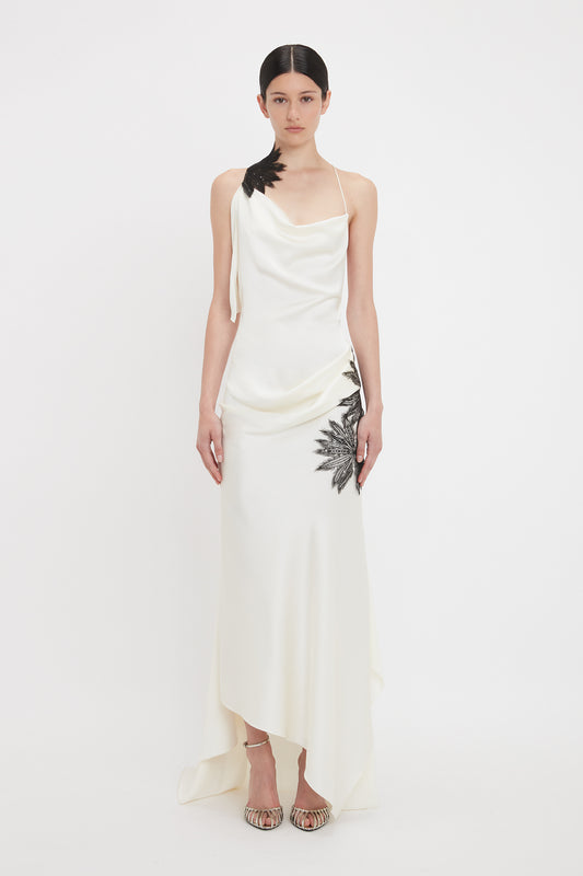 Asymmetric Draped Cami Gown In Ivory