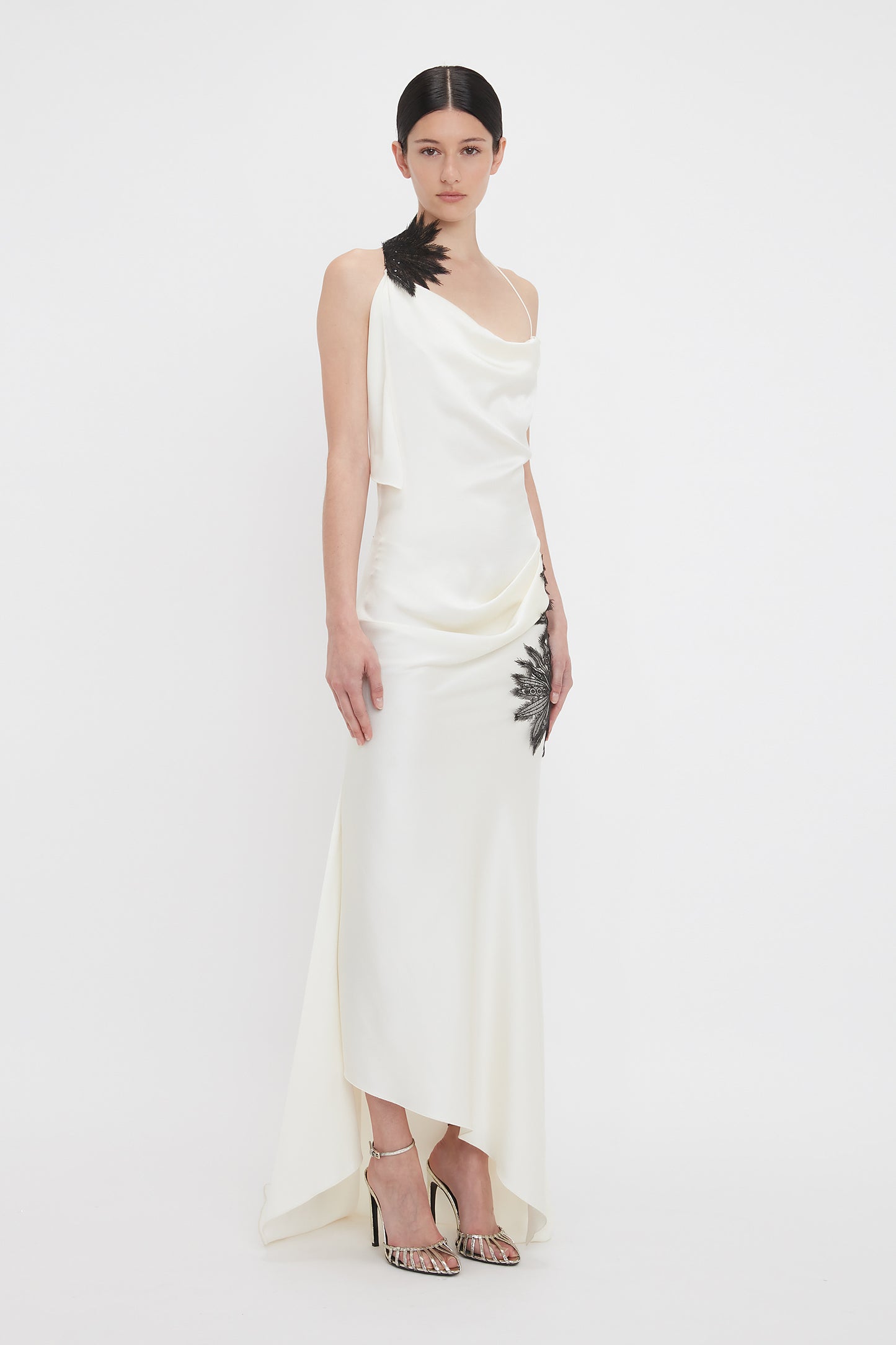 Asymmetric Draped Cami Gown In Ivory