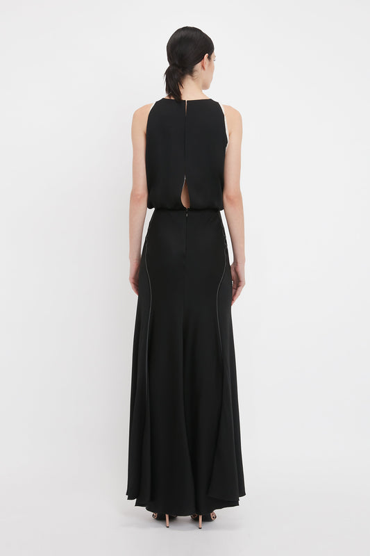 Draped Armhole Detail V-Neck Gown In Black